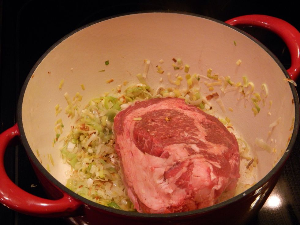 Add beef, season with salt and pepper.  Brown the beef on all sides.