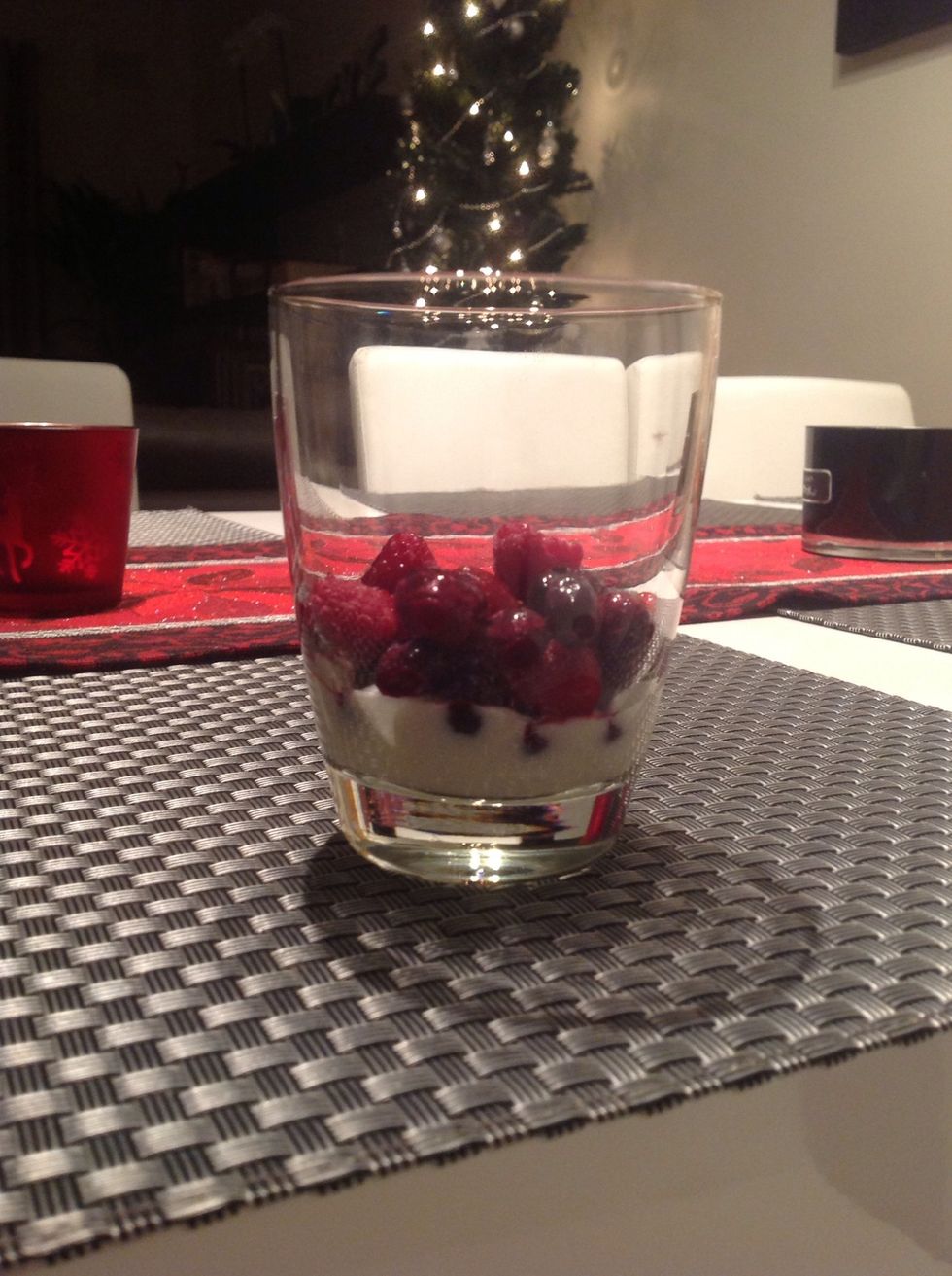 Add berries on top. I used blueberries, raspberries and strawberries (my favourites) .