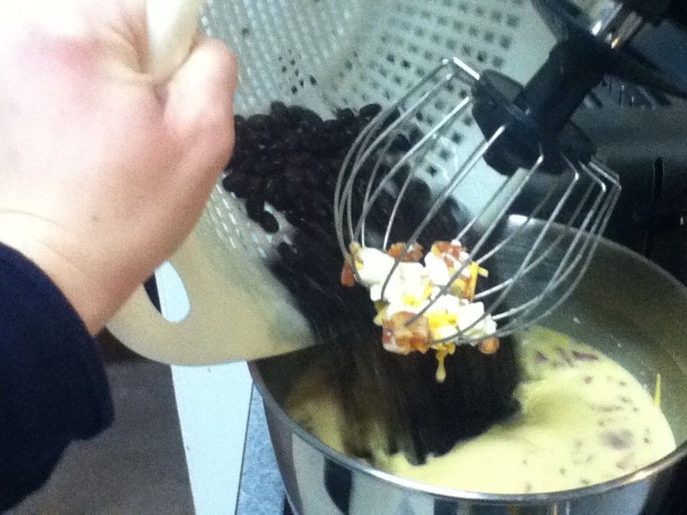 Add black beans to egg mixture.