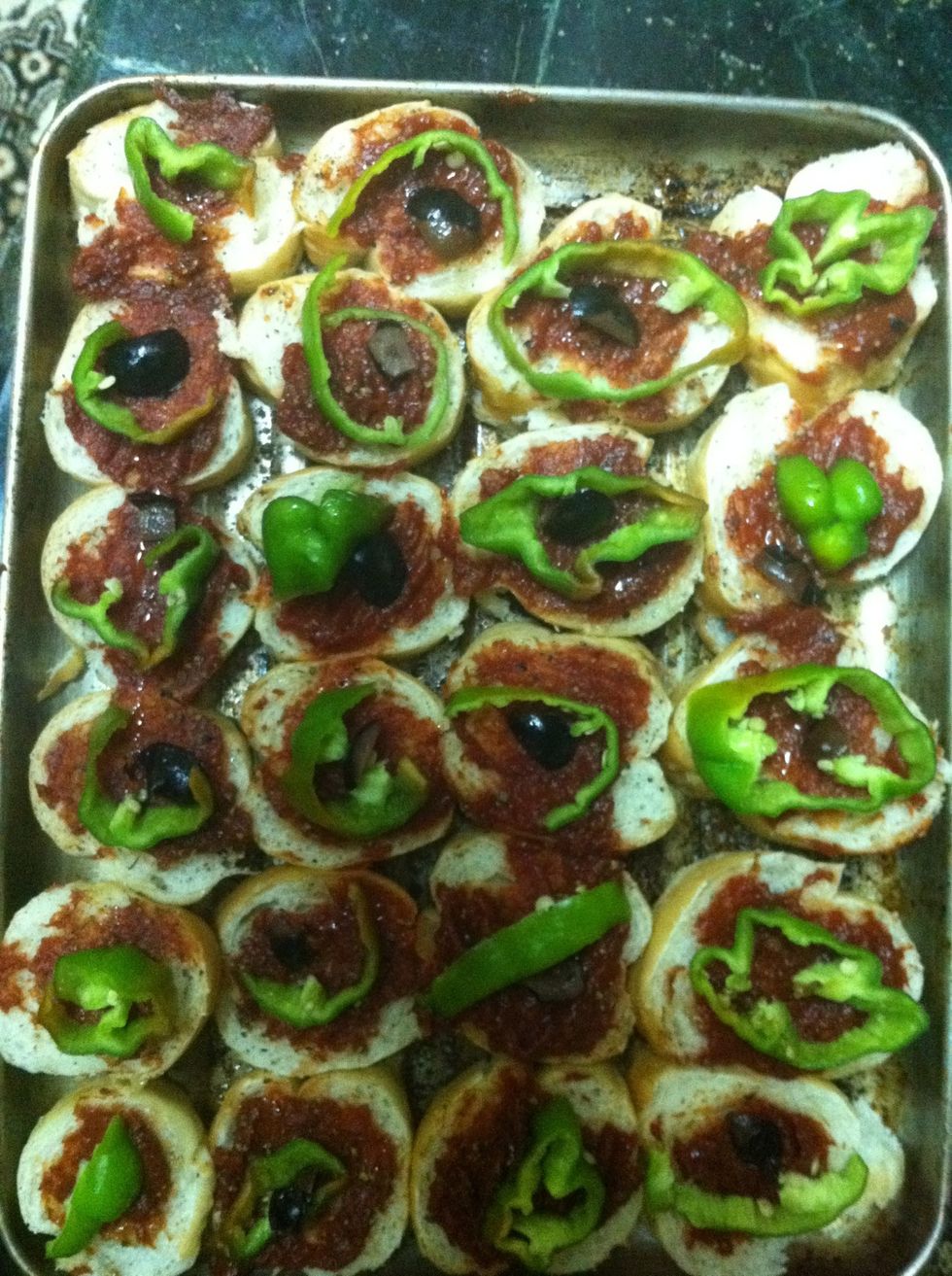 Add black olives I didnt add 2 all pieces cuz some of my frndz dunt like it