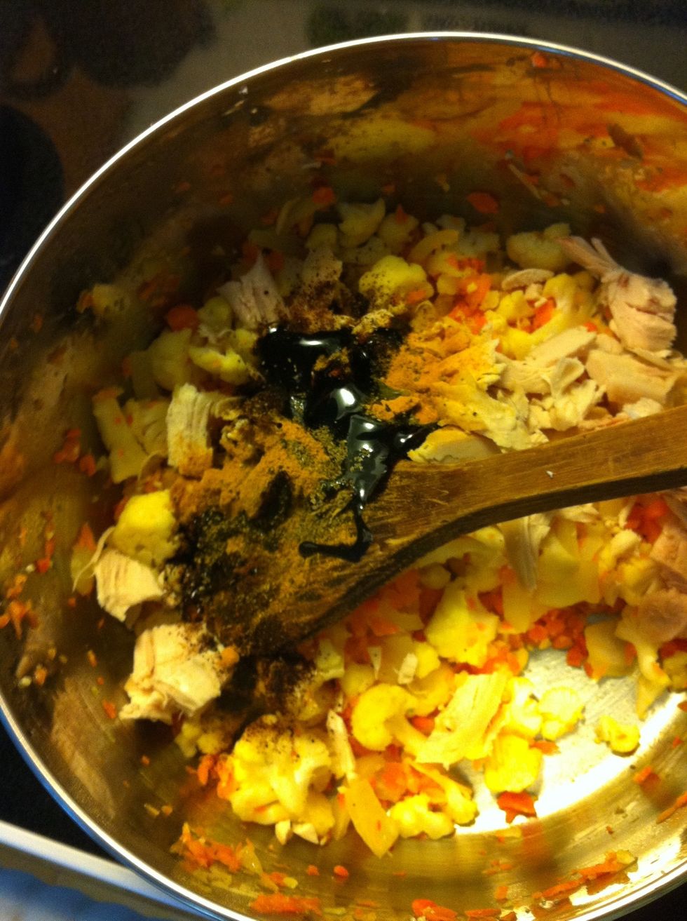 Add black strap molasses, chicken
