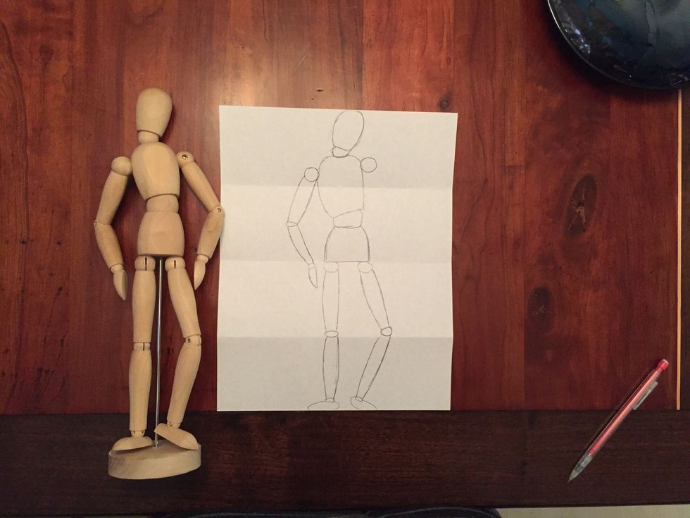 Add Bob's hand. Long oval.
