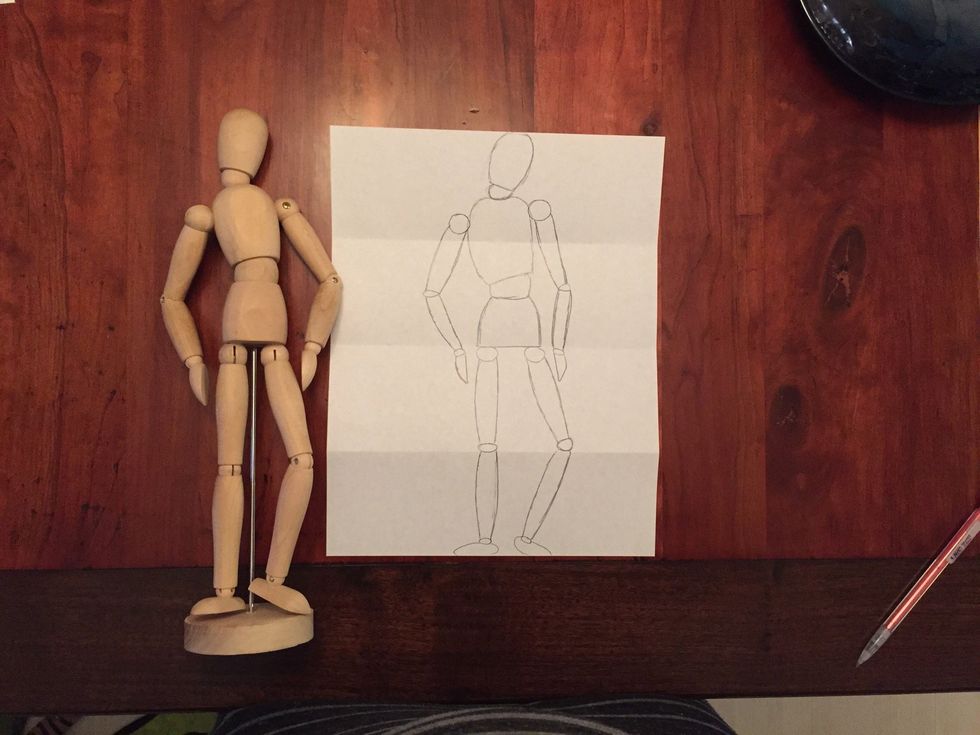 Add Bob's hand. Long oval.