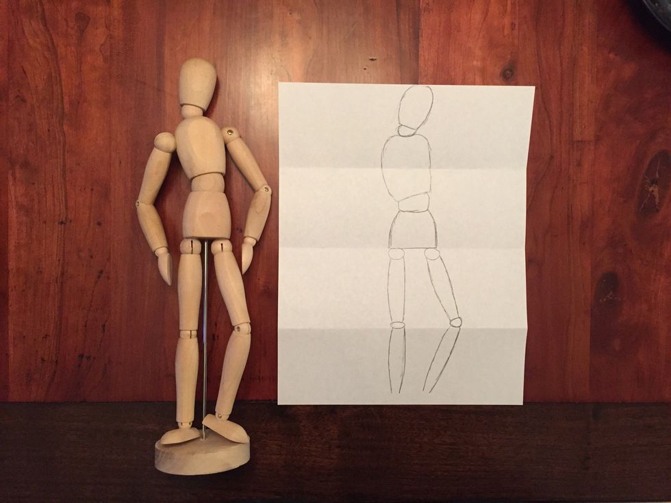 Add Bob's right calf. Bob's right calf is tilted in, and also comes almost to the bottom of your page.