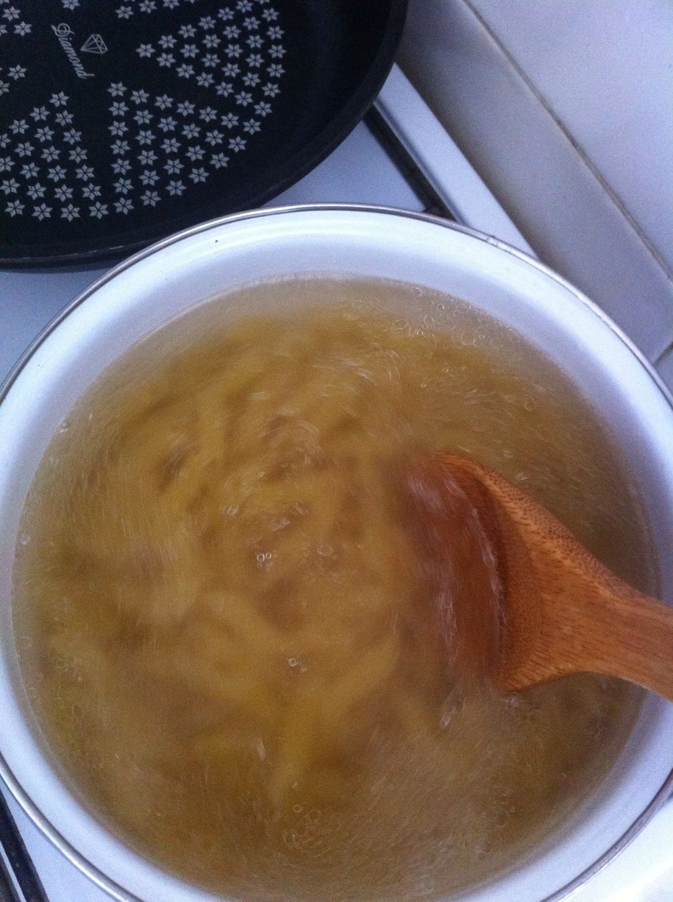 Add boiling water and a drop of salt if desired.