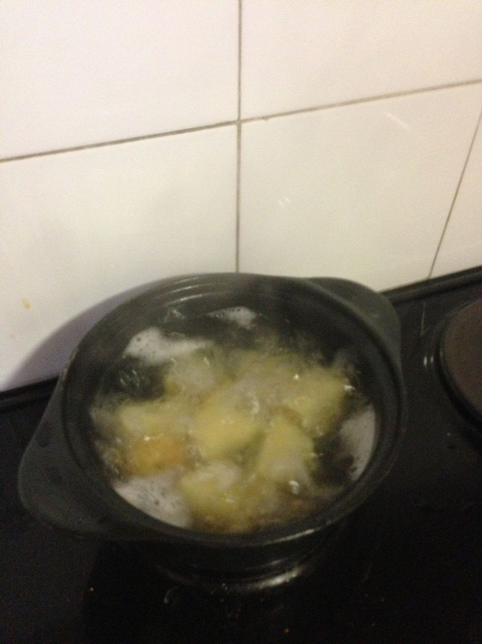 Add boiling water and put on a low heat