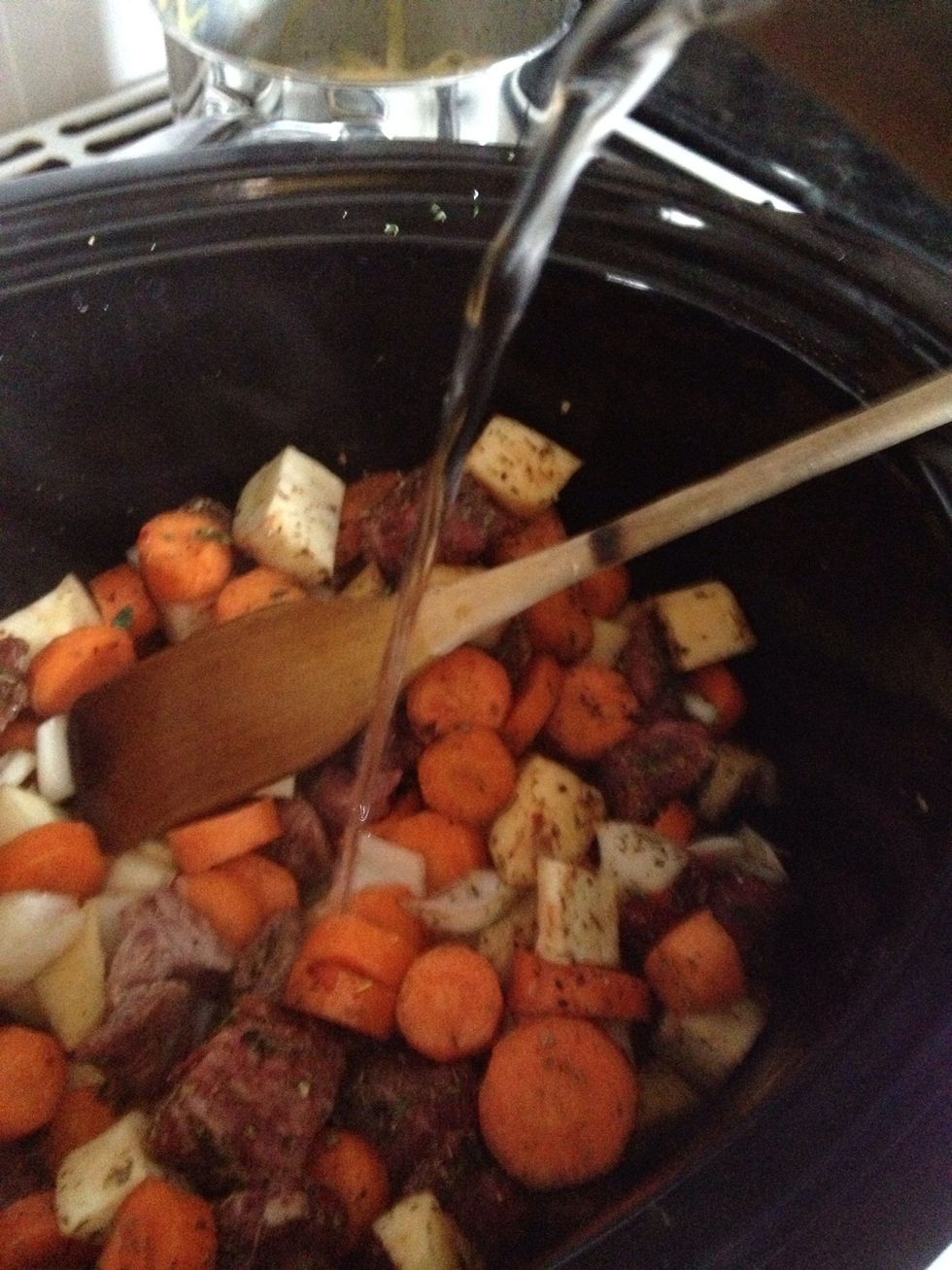 Add boiling water until it covers the contents