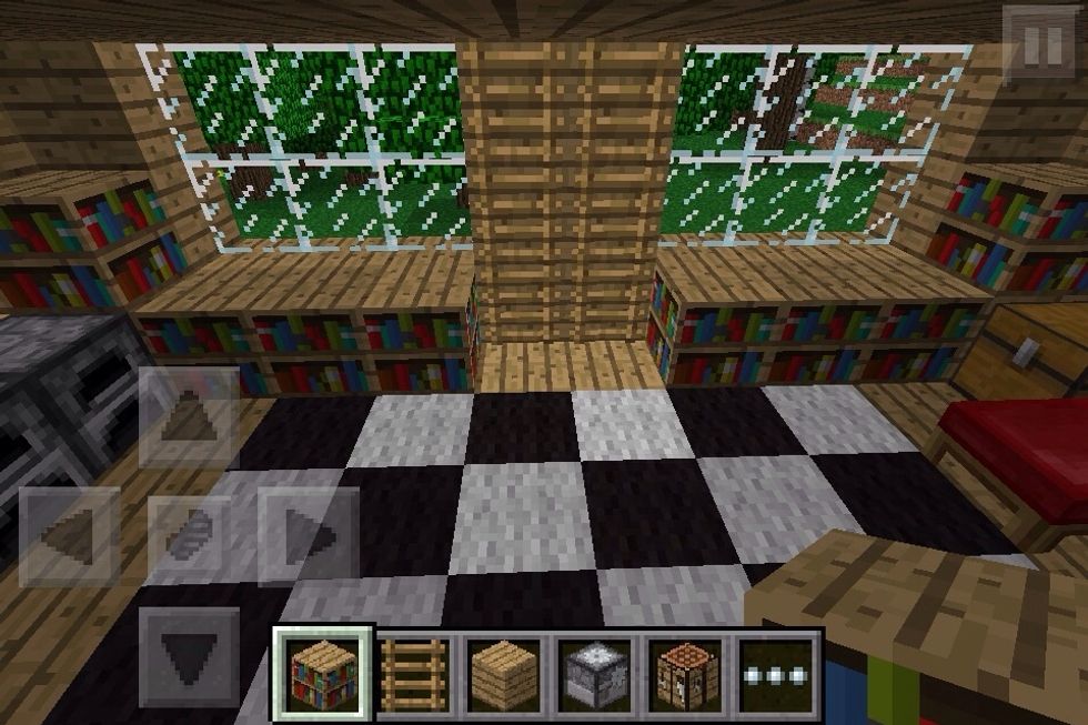 Add bookcases near the ladders and under windows