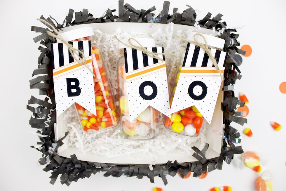 Add box filler and your complete candy bottles