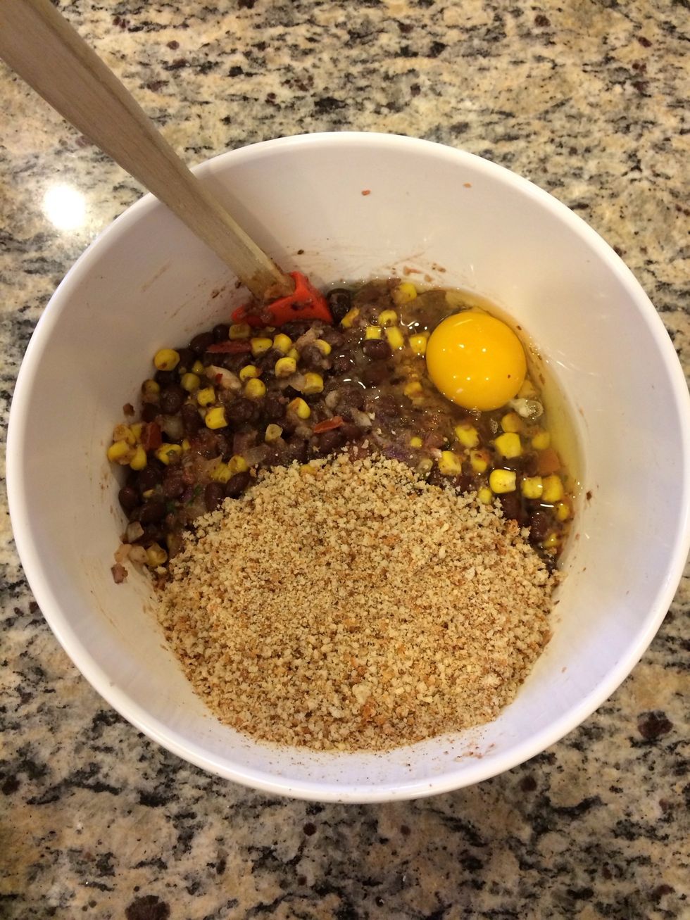 Add bread crumbs and egg