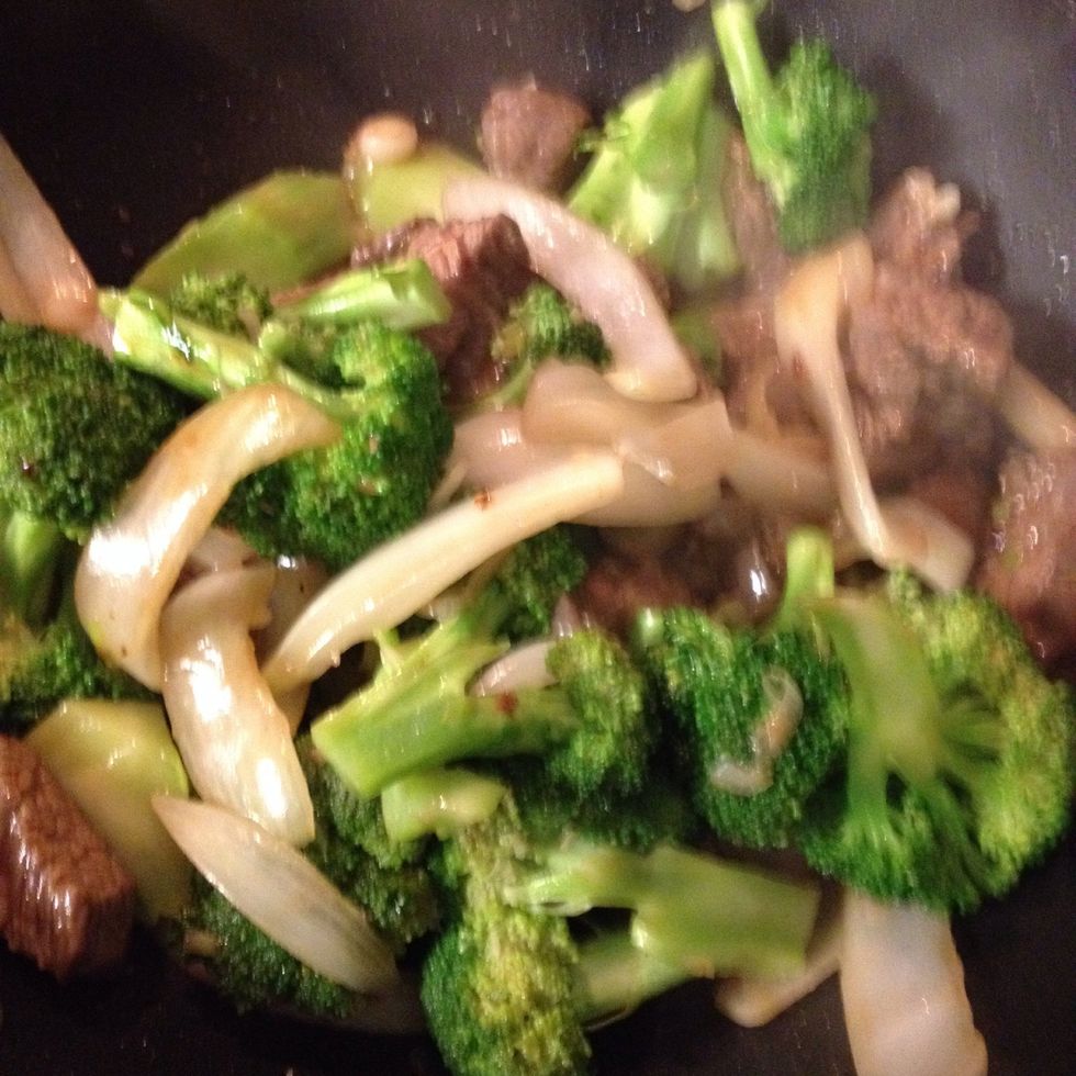 Add broccoli and the beef until completely cooked.