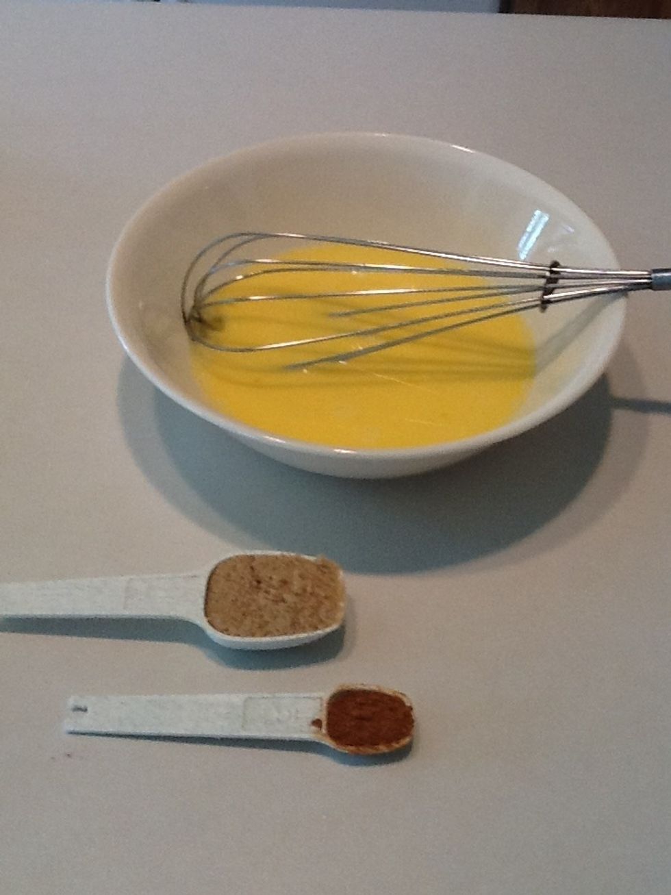 Add brown sugar and cinnamon, then whisk.