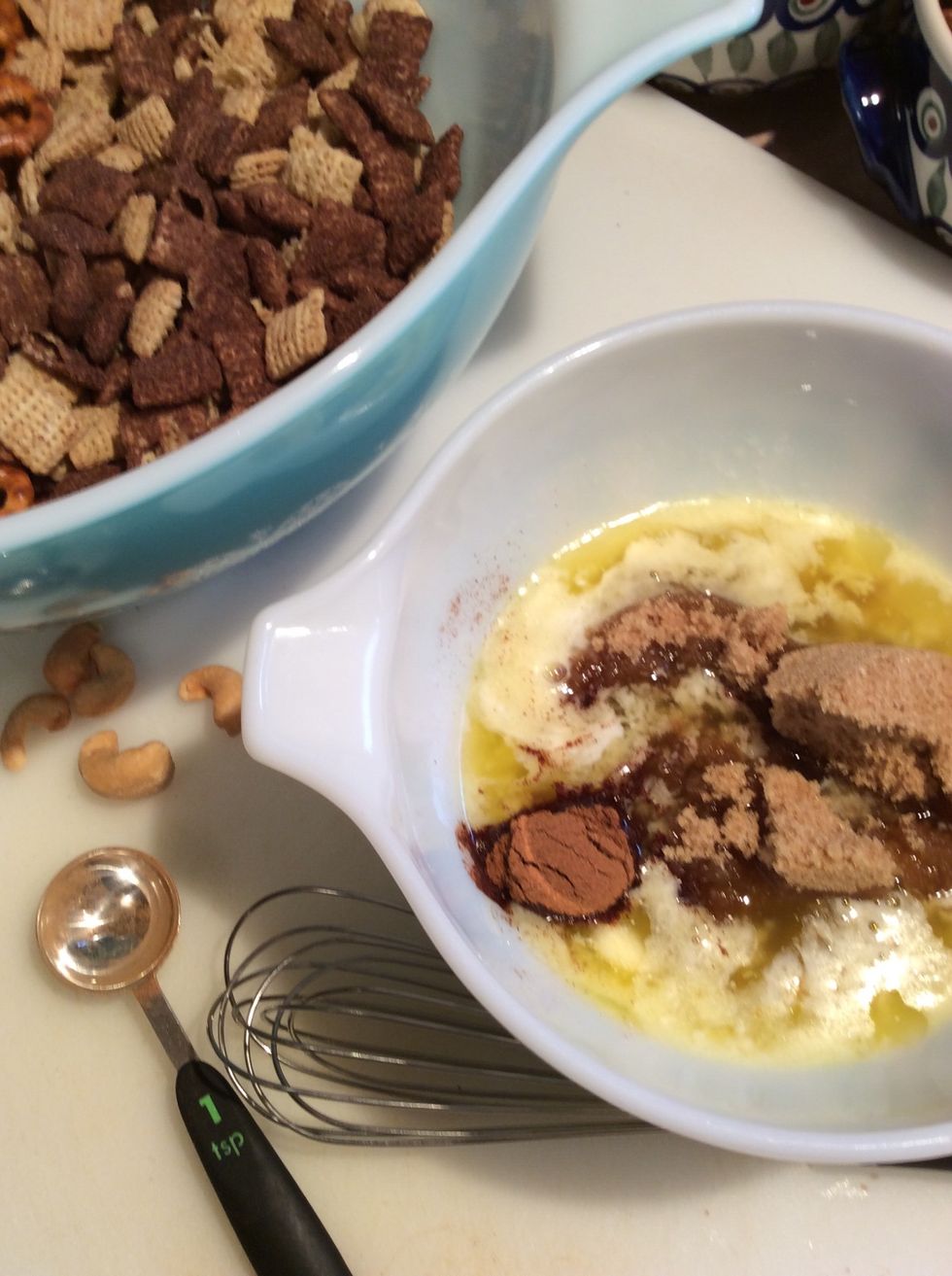 Add brown sugar and cinnamon. Whisk until thoroughly blended.