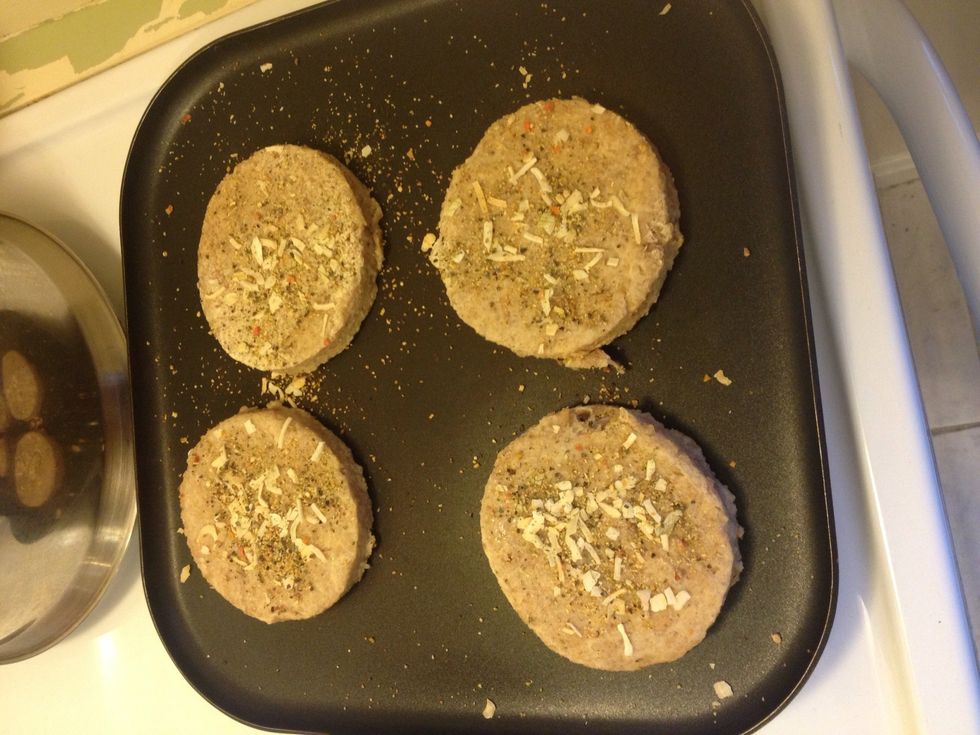 Add burgers to pan do not use oil or grease, dry cook them