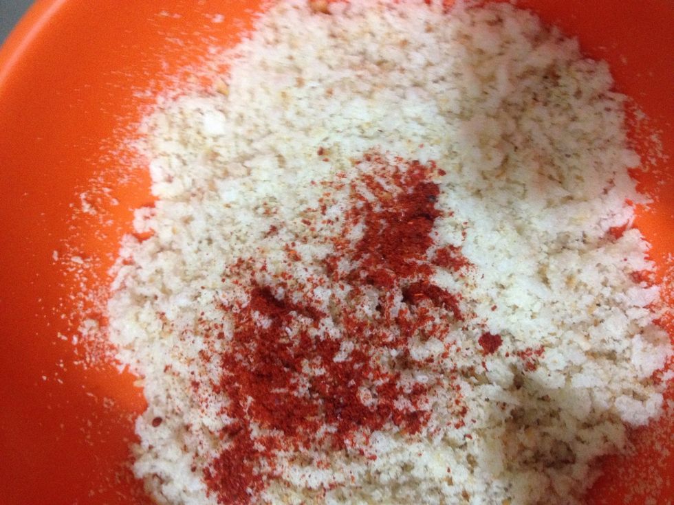 Add but of chilli powder to bread crums this is optional