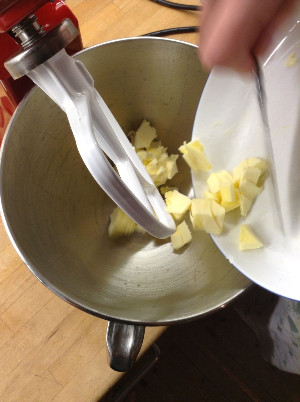 Add butter for the cake in your mixer or bowl.