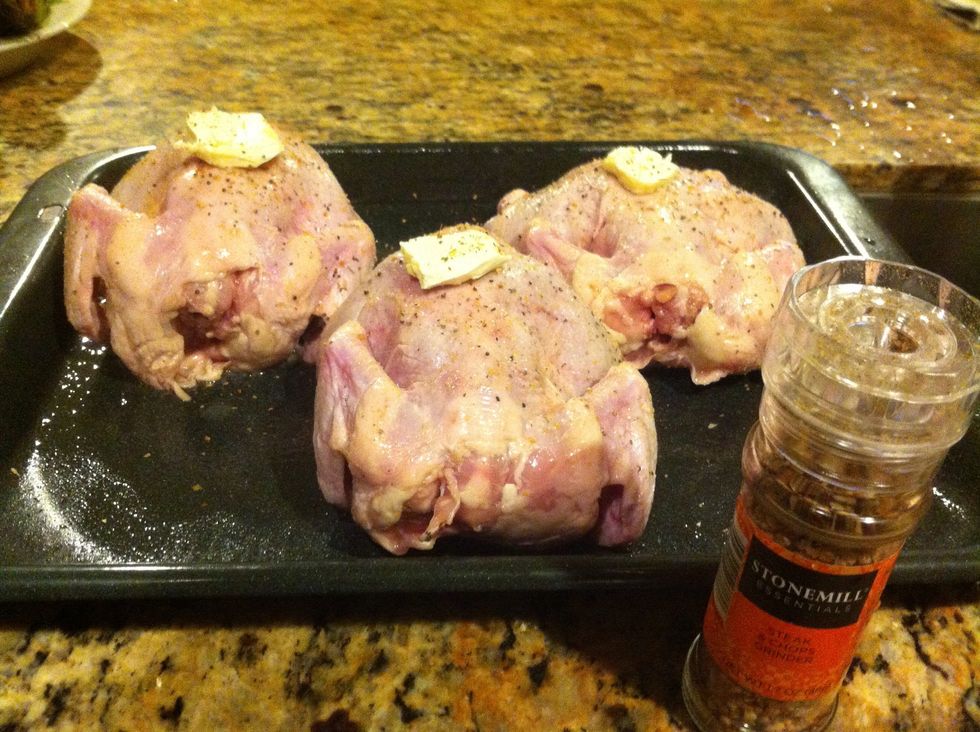 add butter on top and inside, also a mix with diferent spices