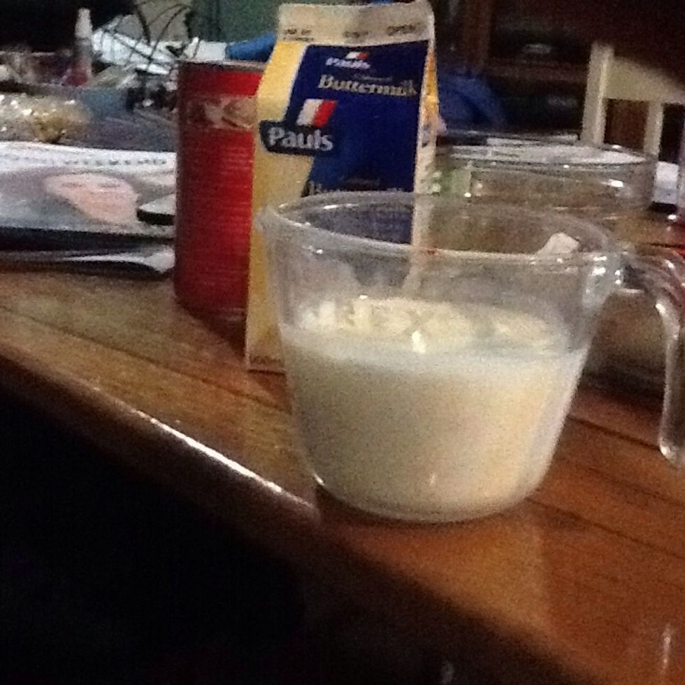 Add buttermilk, salt, bicarb soda and vinegar add to mixture.