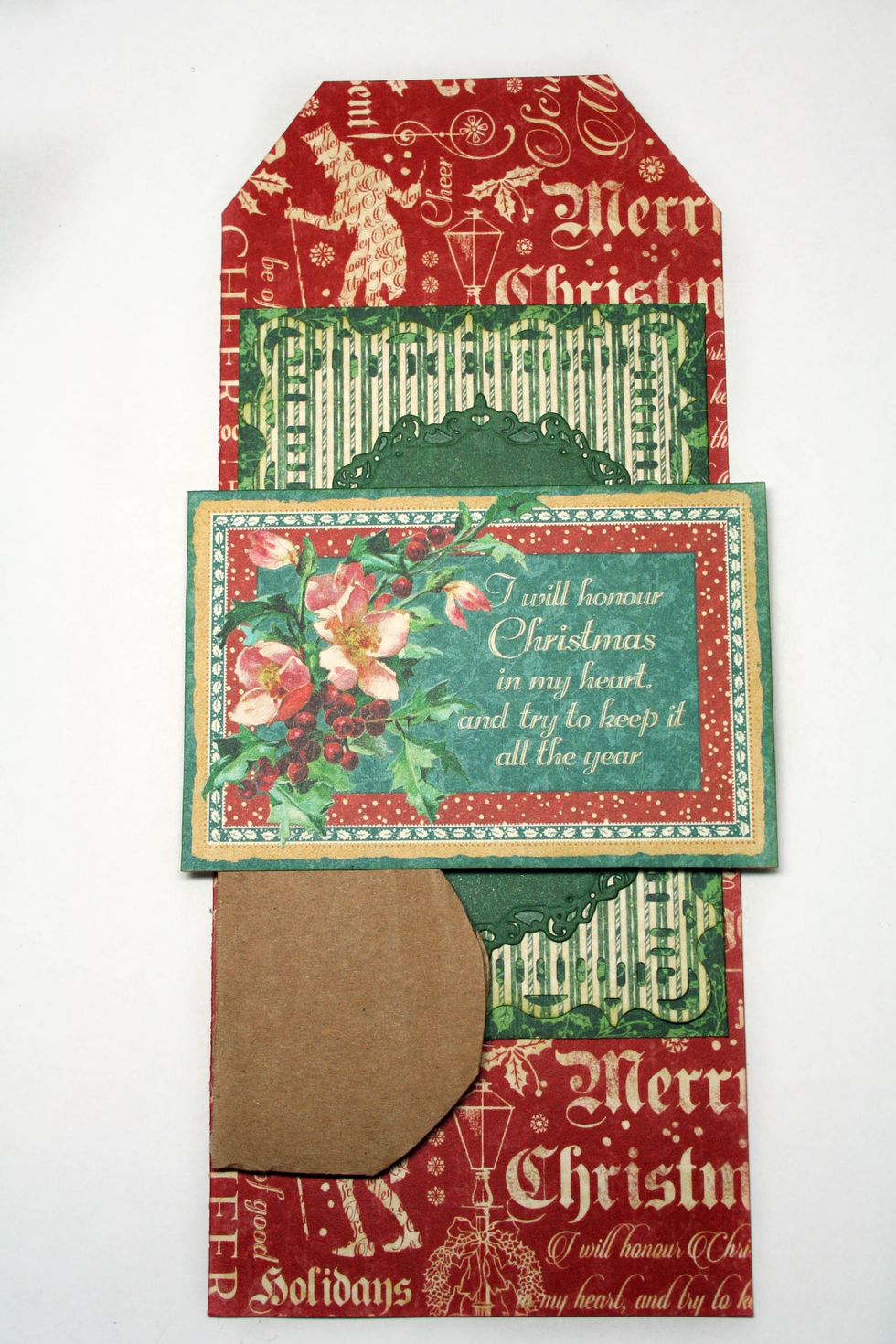 Add cardboard where shown slightly smaller than the fussy cut  image from step 3.   I don't allow the cardboard to extend over the tag's edge so that the tag will be attractive from the back,