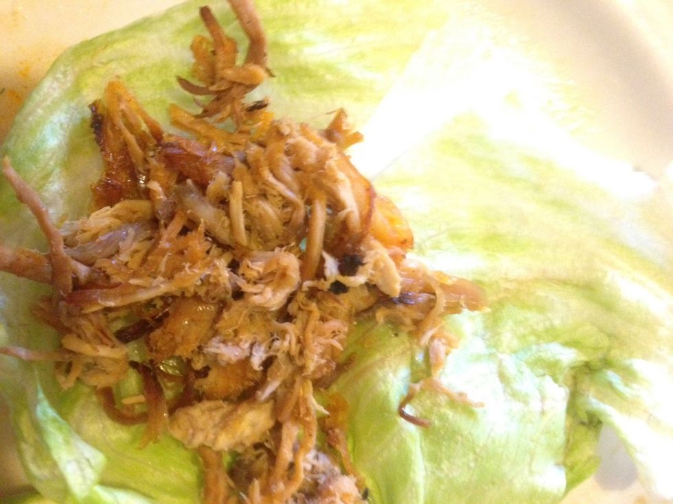 Add carnitas or pulled pork to iceberg lettuce.