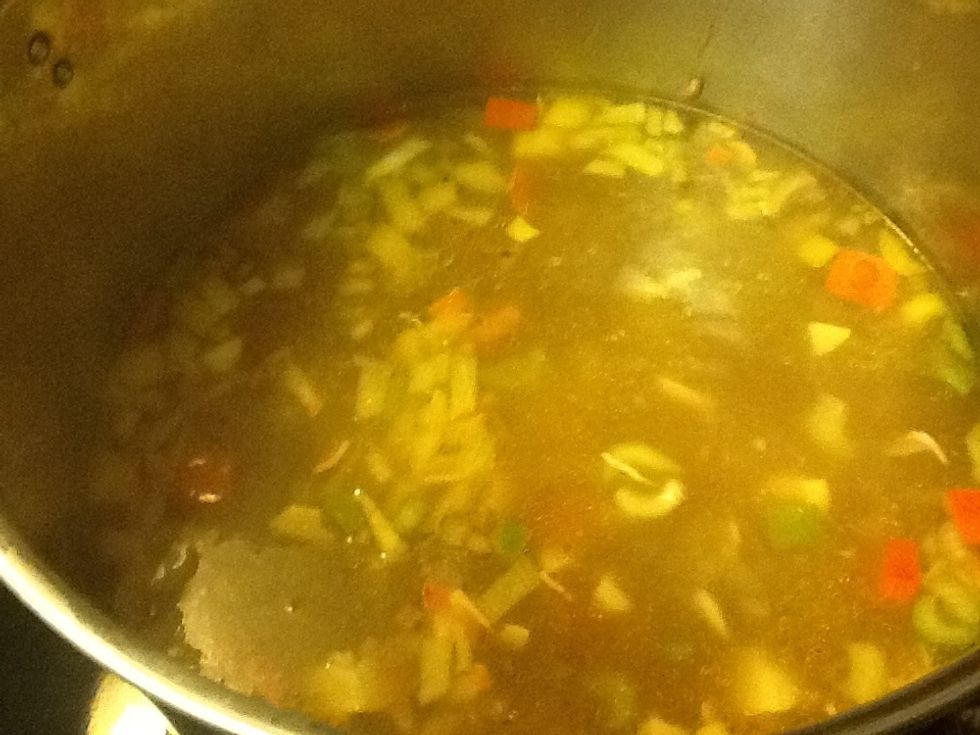 Add celery onions bell and bring to a boil..