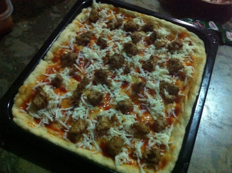 add cheese and then add chicken mixture