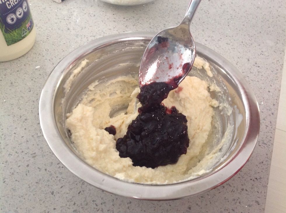Add cherry jam to the ricotta mixture and combine well.