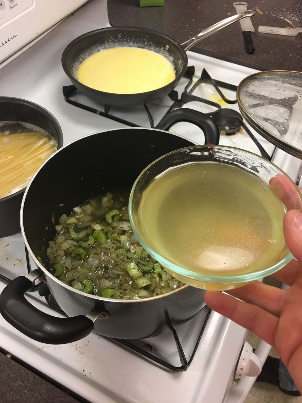 Add chicken broth and then let it cook for 2-3 minutes