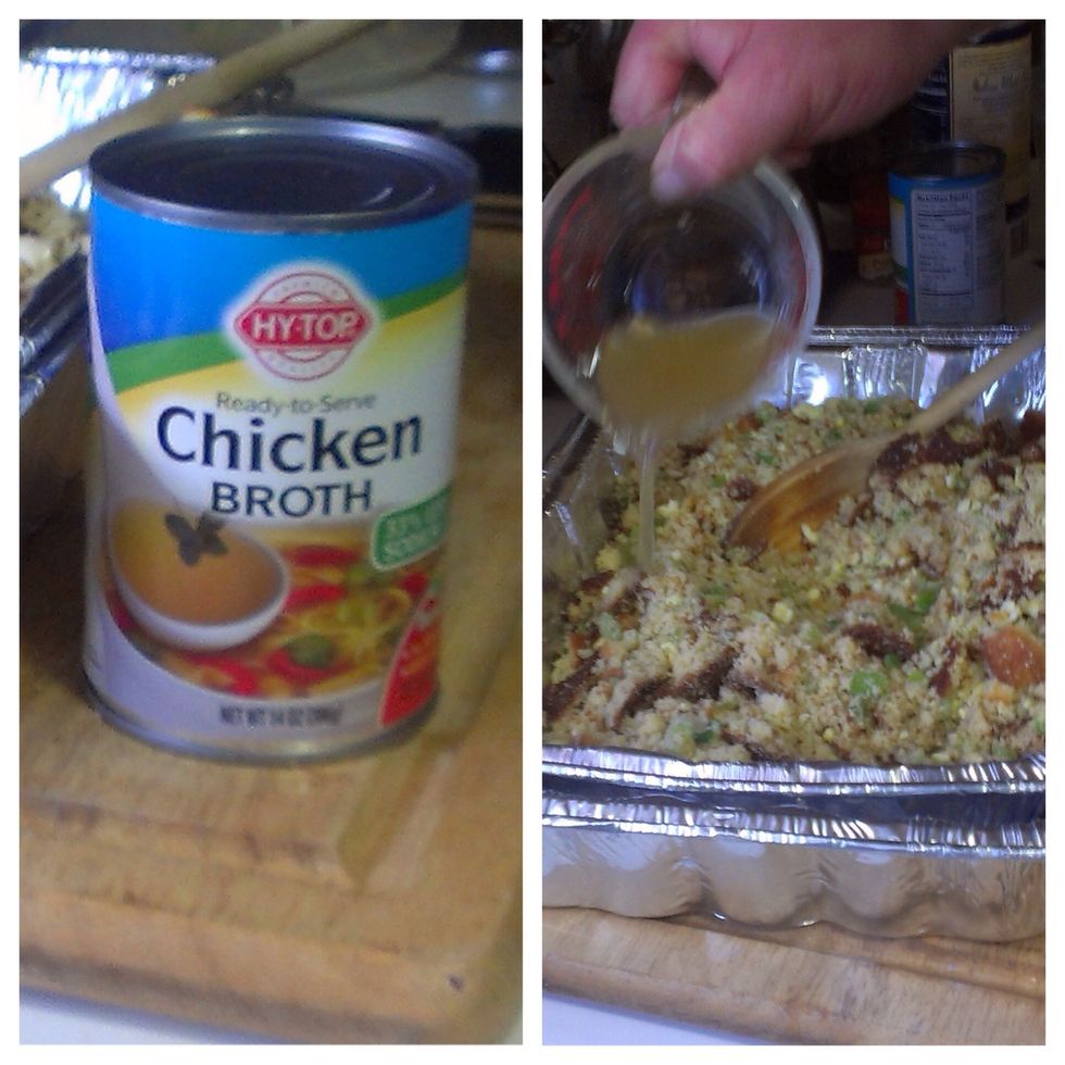 Add chicken broth to cornbread mixture