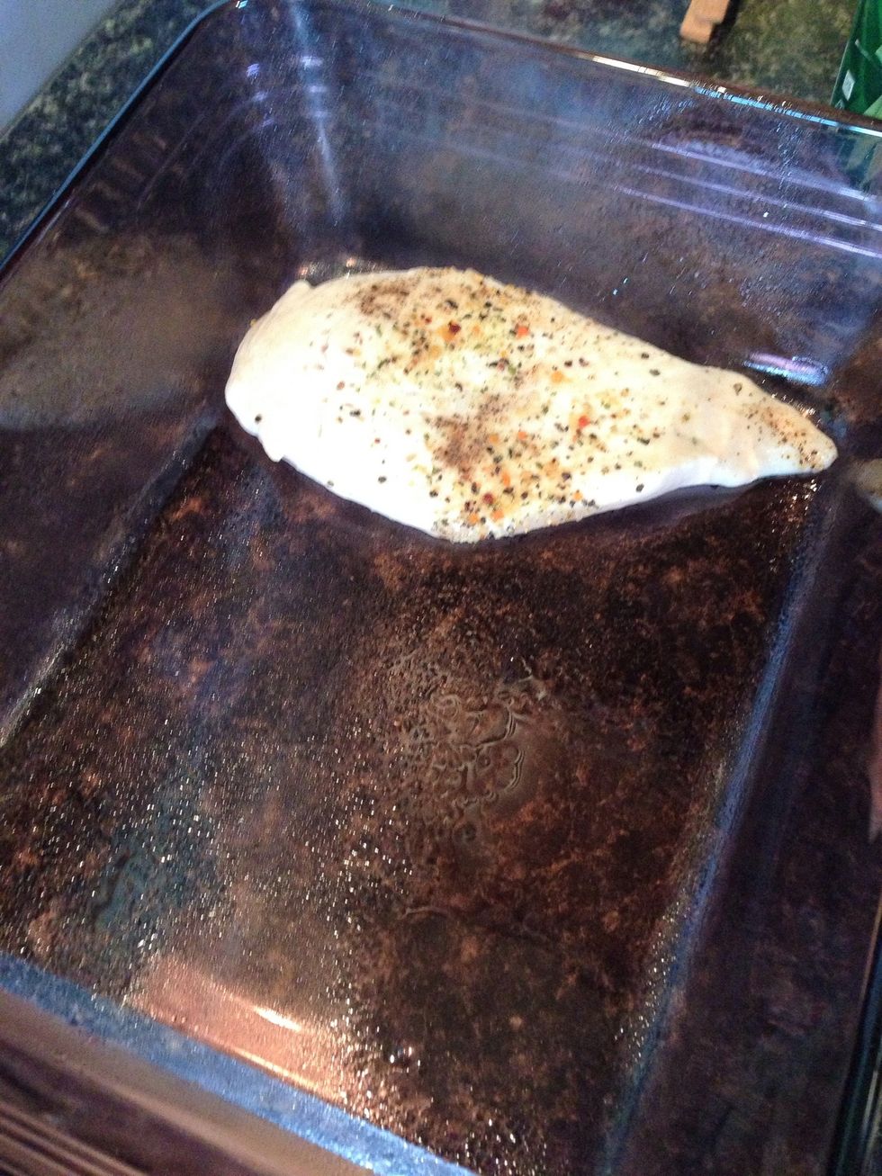 Add chicken to baking dish.