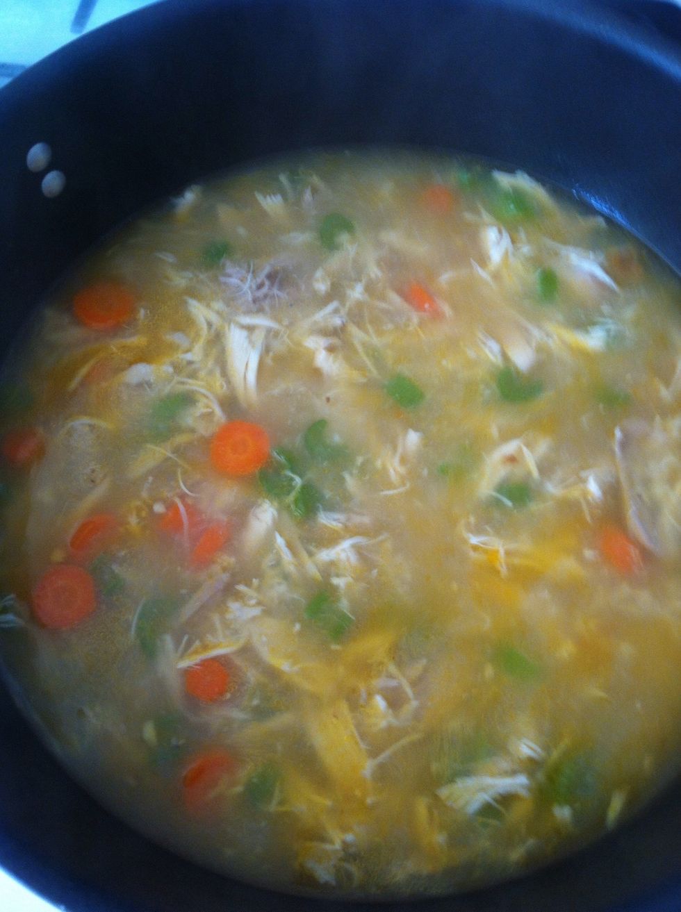 Add chicken to broth and veggies