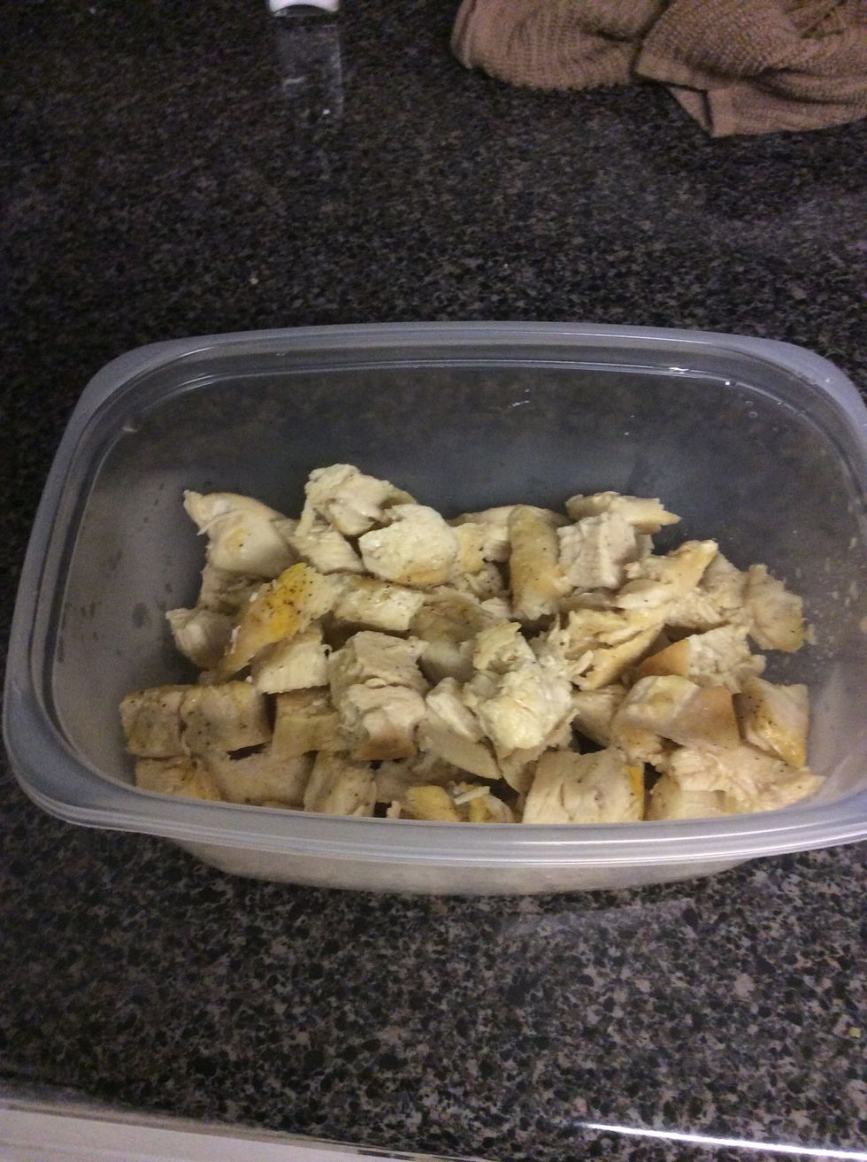 Add chicken to container or dish being served
