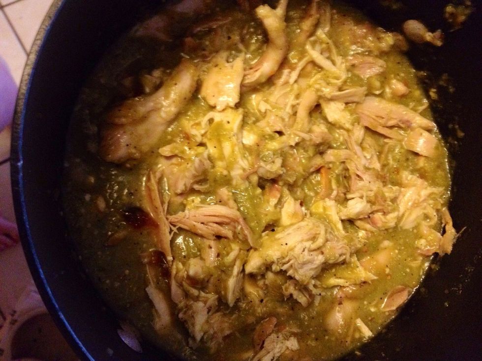 Add chicken to sauce in stock pot. Simmer 30 min. Cool. Use as you normally would for tamales. See my guide on how to make masa and prep your corn husks if you're new to tamales.