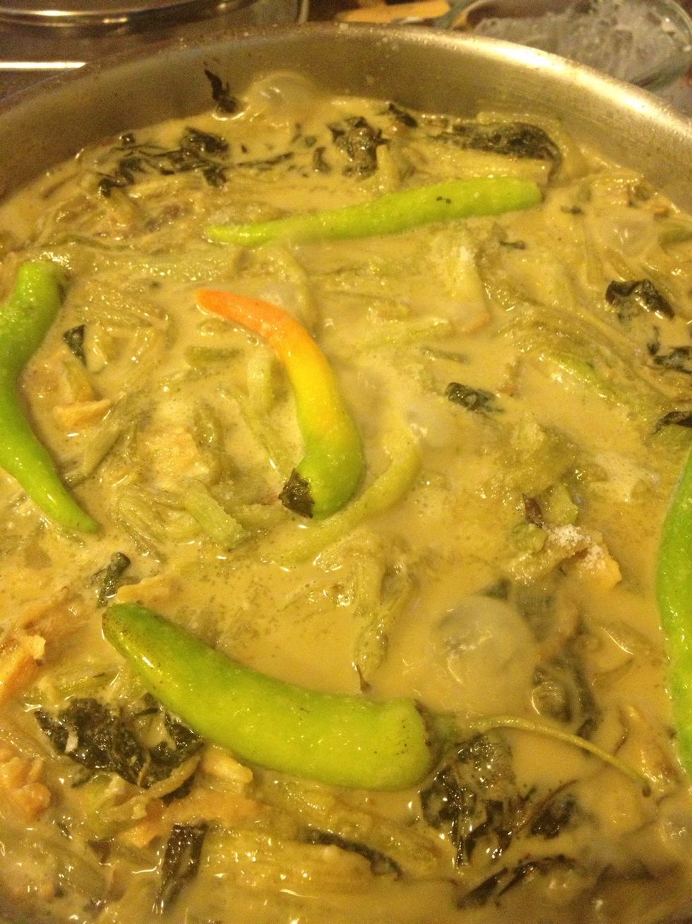 add chilis and let it simmer until the sauce is reduced or until its just moist...