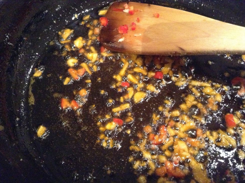 Add chilli and garlic to the pan fry on low heat