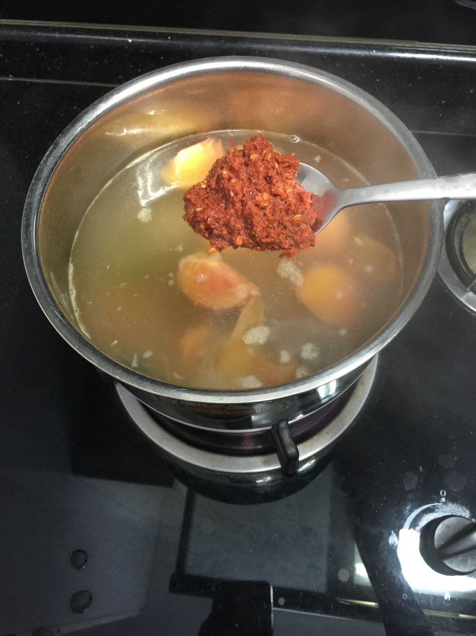Add chilli paste if you prefer red Tom Yum. Refer my other guide how to make the Chili paste.