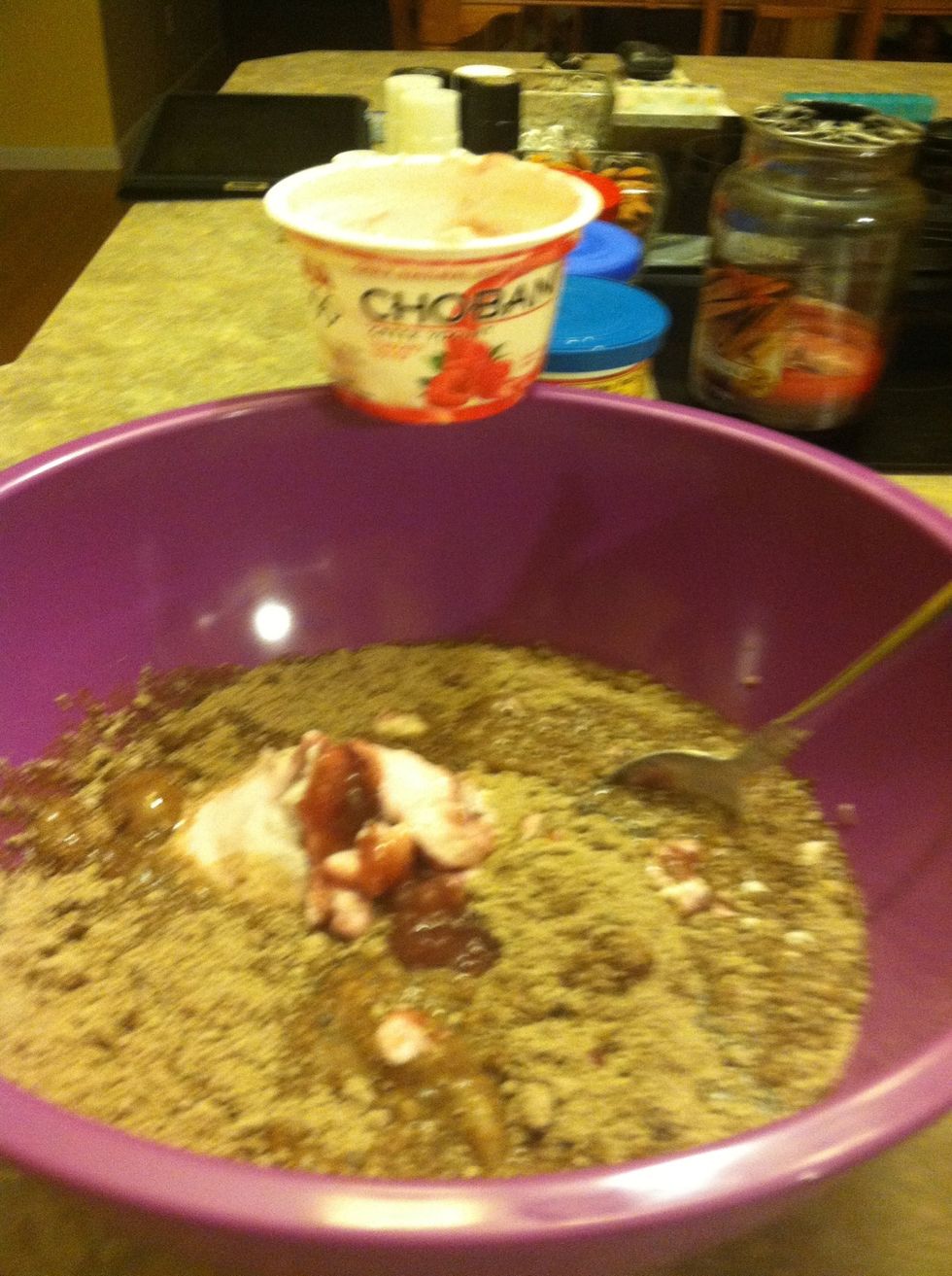 Add Chobani raspberry Greek yogurt.