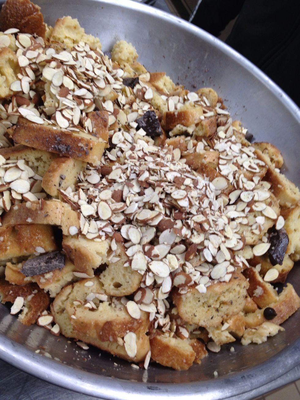 Add chocolate and almonds. Mix in.