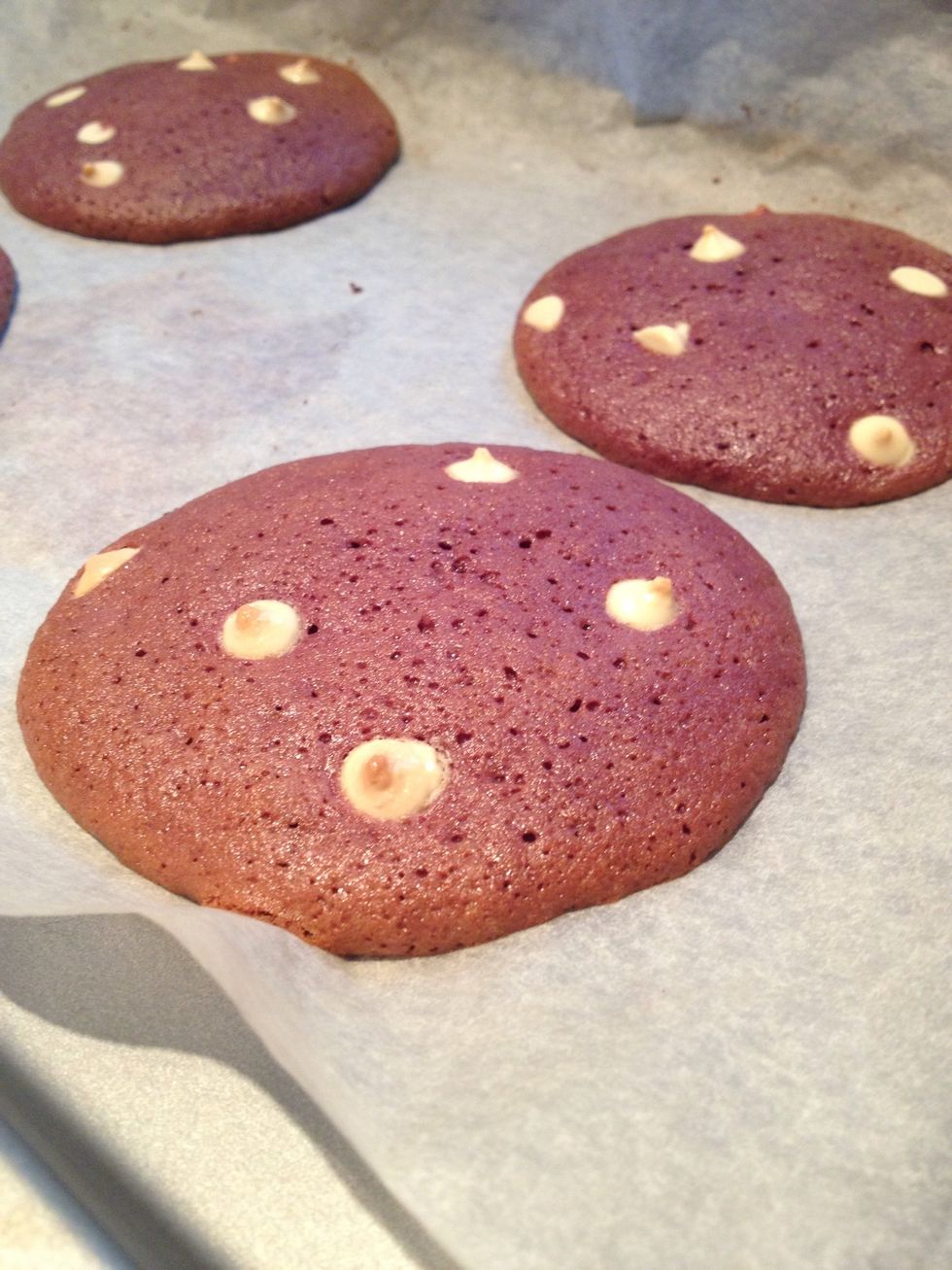 Add chocolate chips on top and put in the oven for 10-12 minutes and voila! Beautiful cookies\ud83d\ude0d