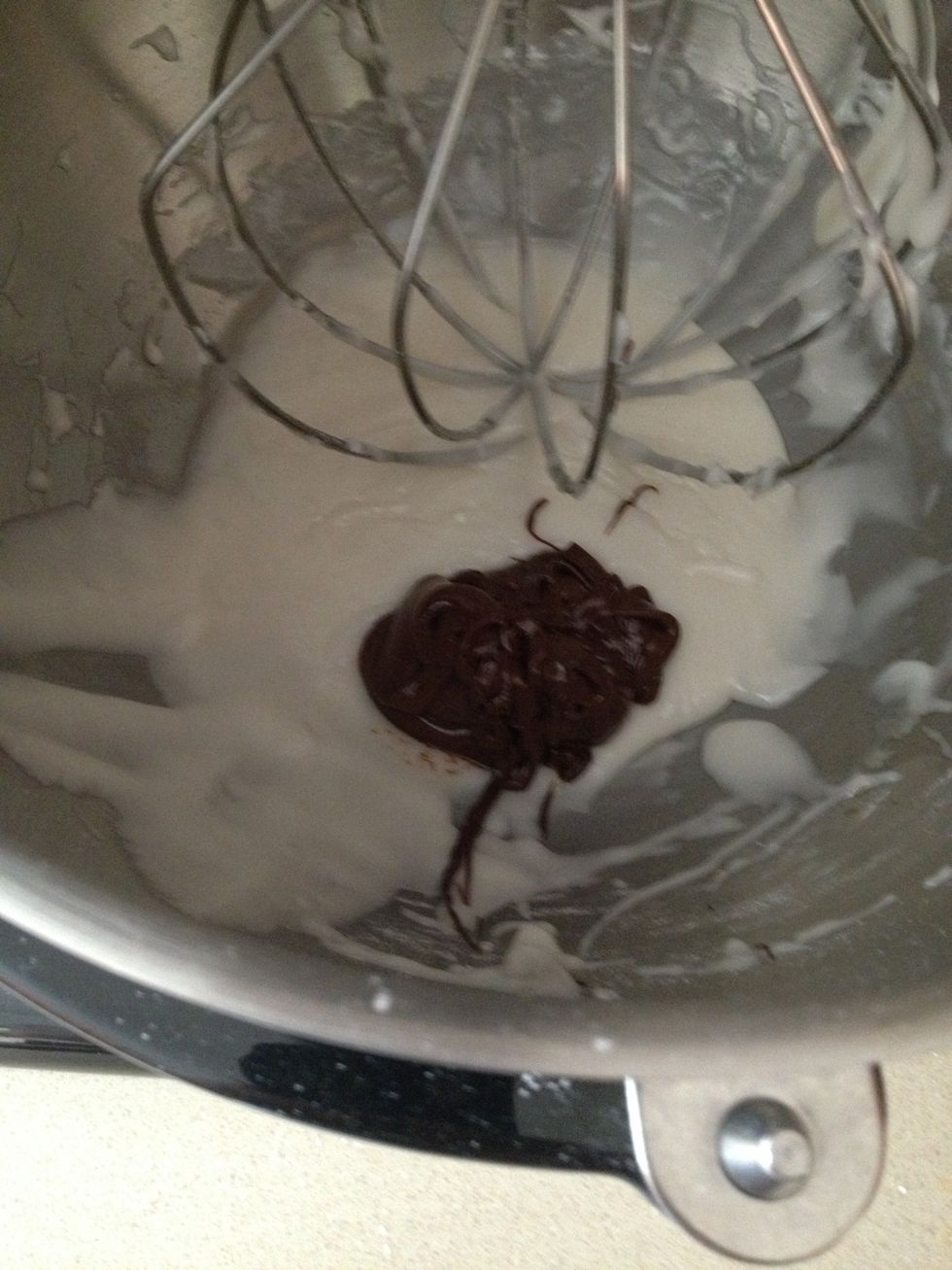 Add chocolate to the half of the icing still in the mixer