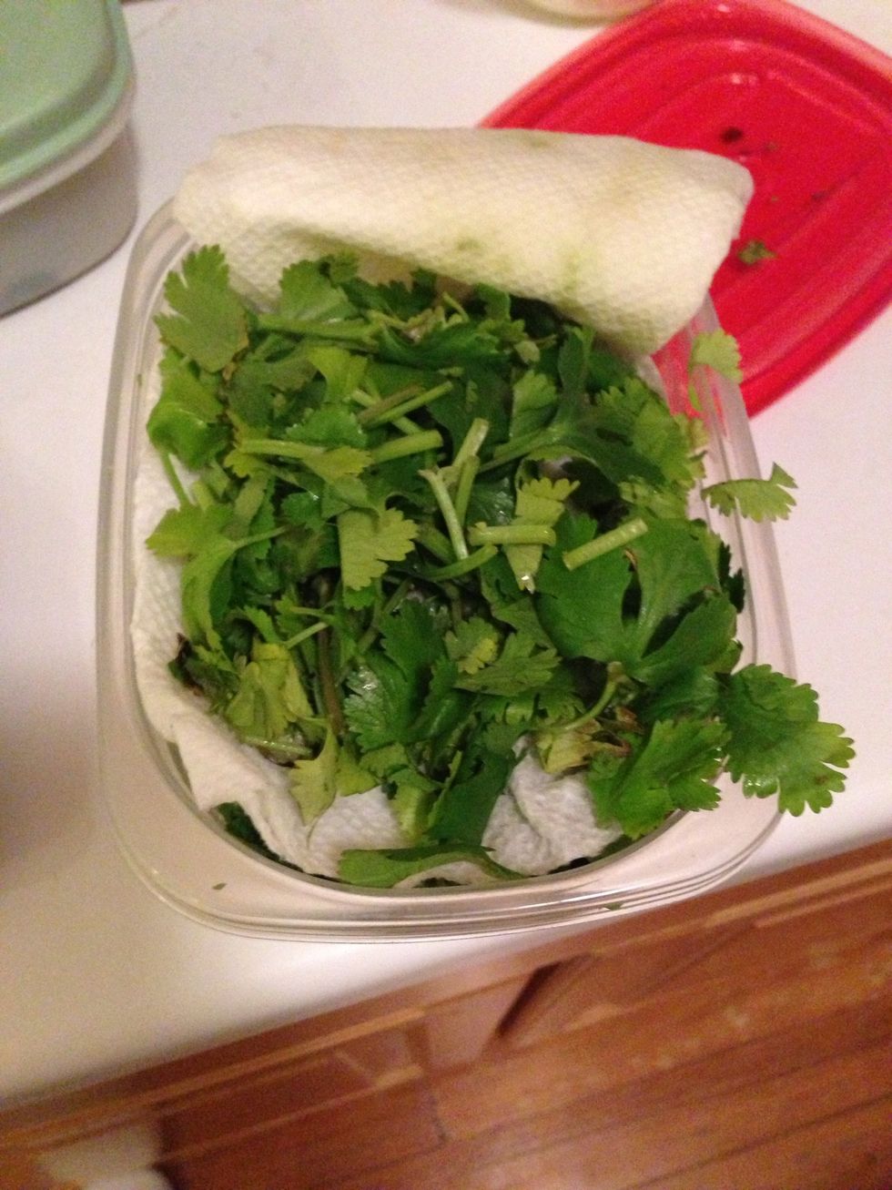 Add chopped choreander leaves, 1 tspn lemon juice, mix well, turn off stove, and allow to sit for 10 minutes.