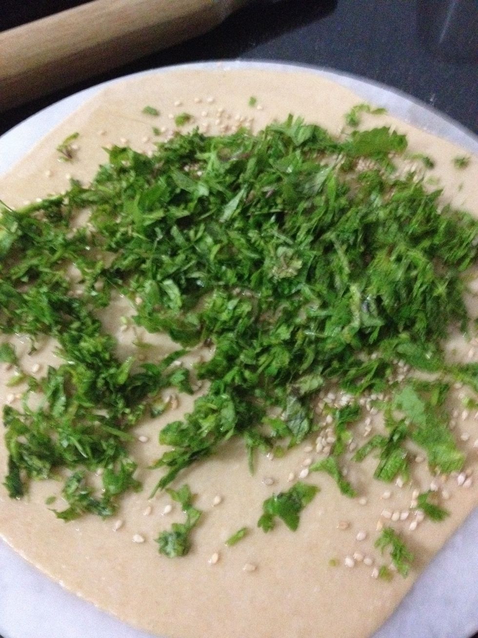 Add chopped coriander and mint mix