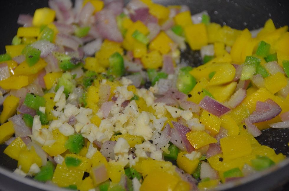 Add chopped garlic, salt and pepper. Mix well