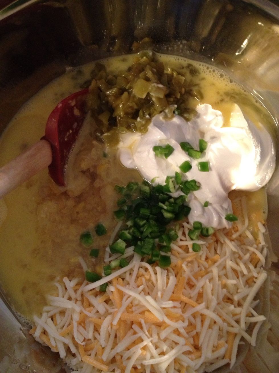 Add chopped green chilies and jalape\u00f1o