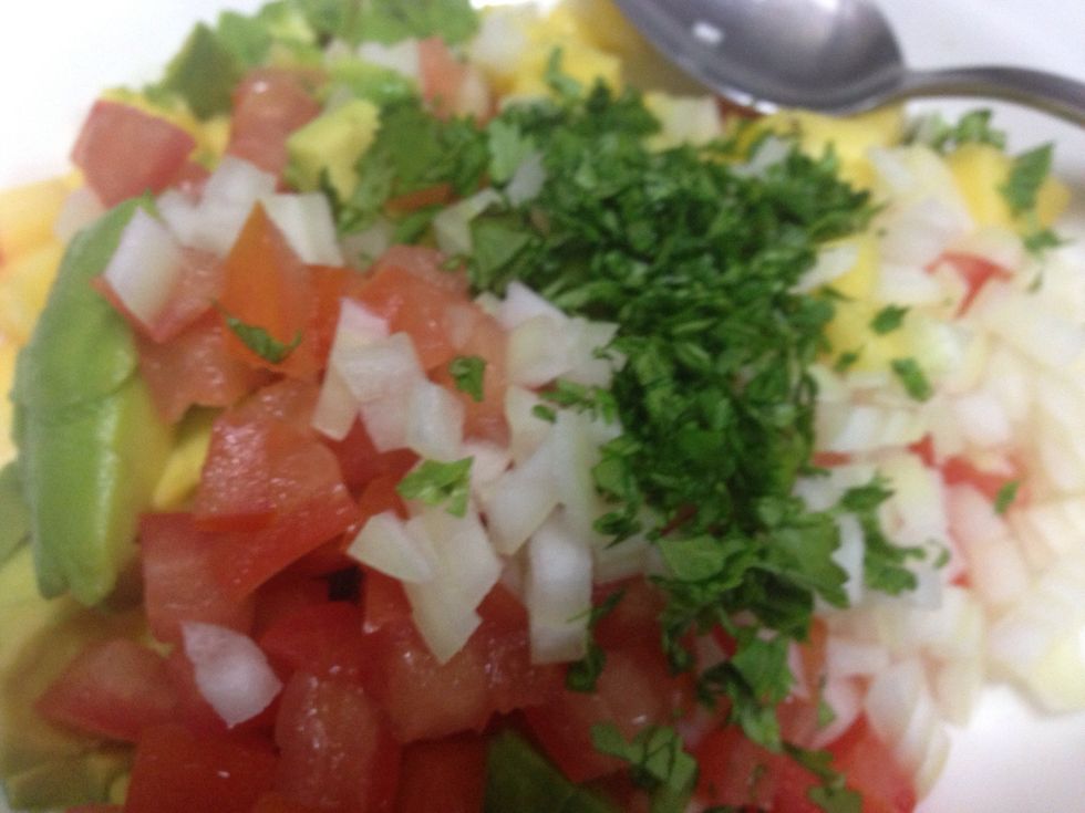 Add chopped onions, chopped cilantro