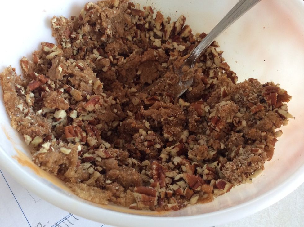 Add chopped pecans into the second bowl, then mix.