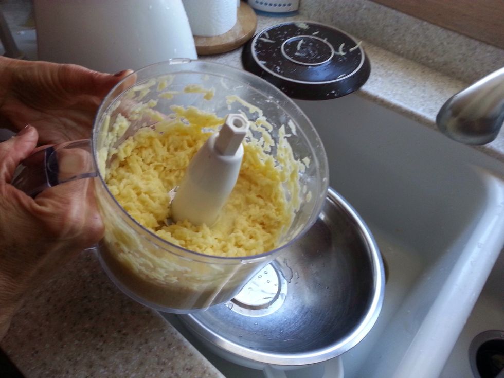 Add chopped potatoes/eggs/milk mix to a bowl.