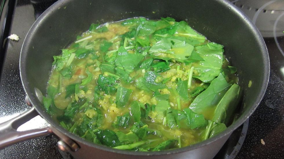 Add chopped Spinach and cook for another 10 minutes. Spinach is one of the most nutrient dense foods with Vitamin K, Manganese and folate you need in 1 cup. Plus fiber, protein and calcium.