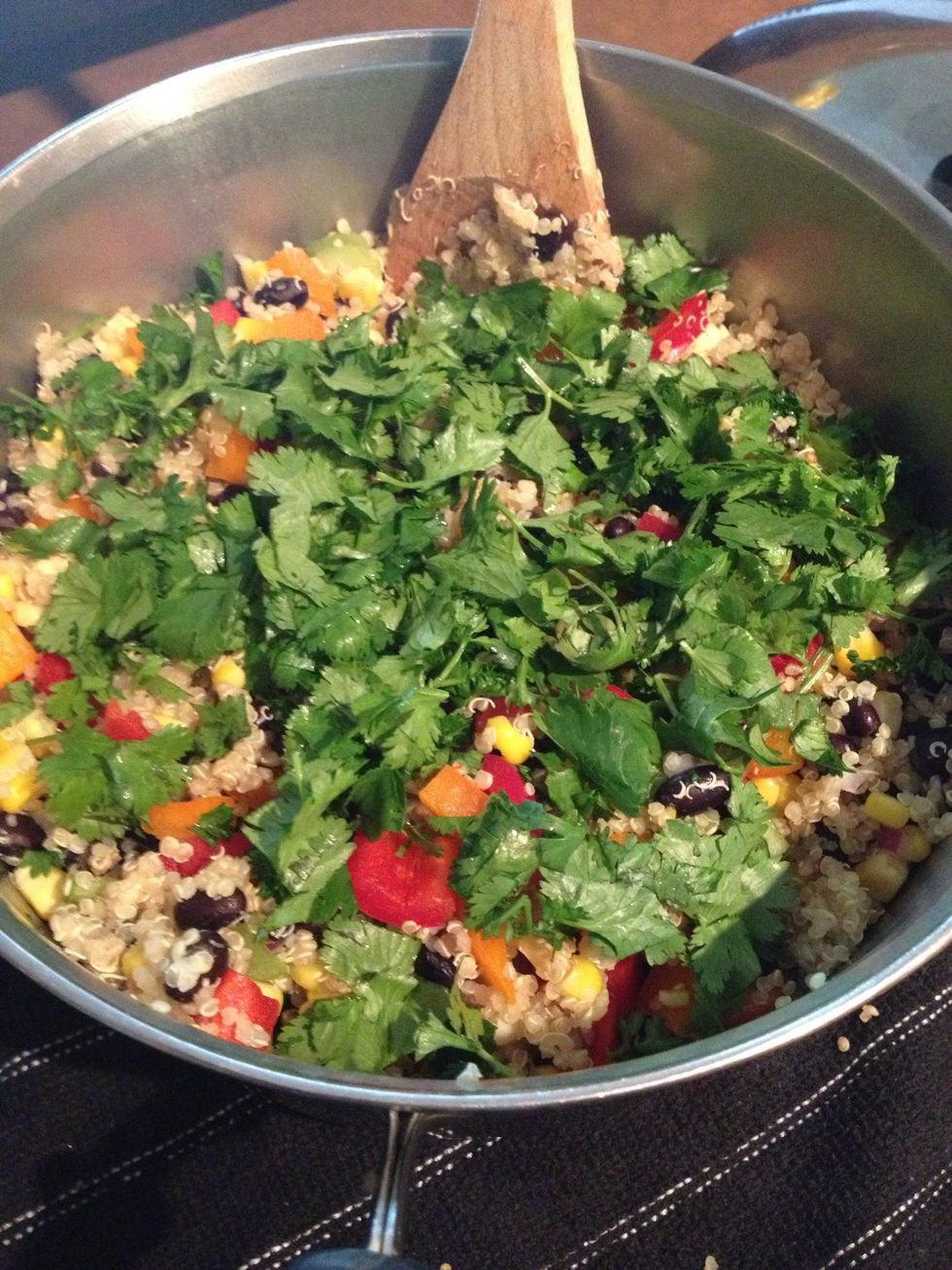 Add cilantro and parsley into the mixture