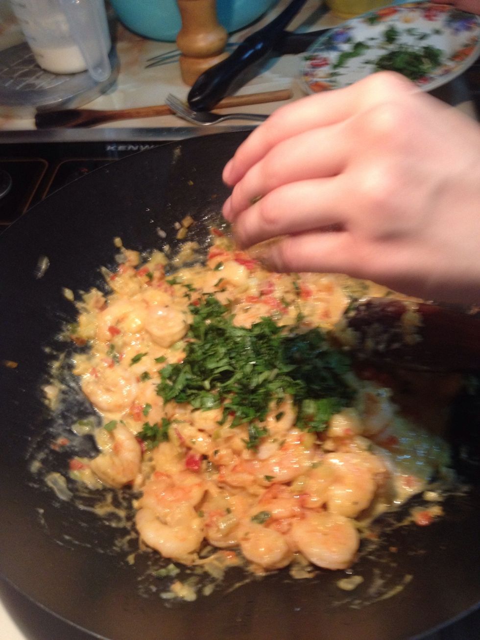 Add cilantro leaves and lime juice.